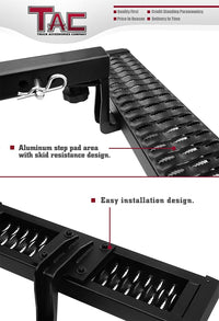 TAC Hitch Step Compatible with 2" Rear Hitch Receiver 7.3" Width With 6" Drop SUV Pickup Truck Van Bumper Protector Universal Aluminum Black (Hitch Pin and Clip included)