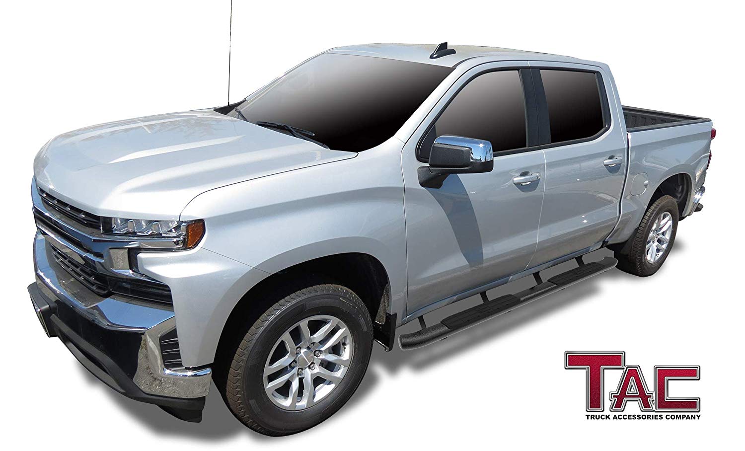 TAC Heavy Texture Black PNC Side Steps For 2019-2025 Chevy Silverado/GMC Sierra 1500 | 2020-2025 Chevy Silverado/GMC Sierra 2500/3500 Crew Cab Truck | Running Boards | Nerf Bars | Side Bars