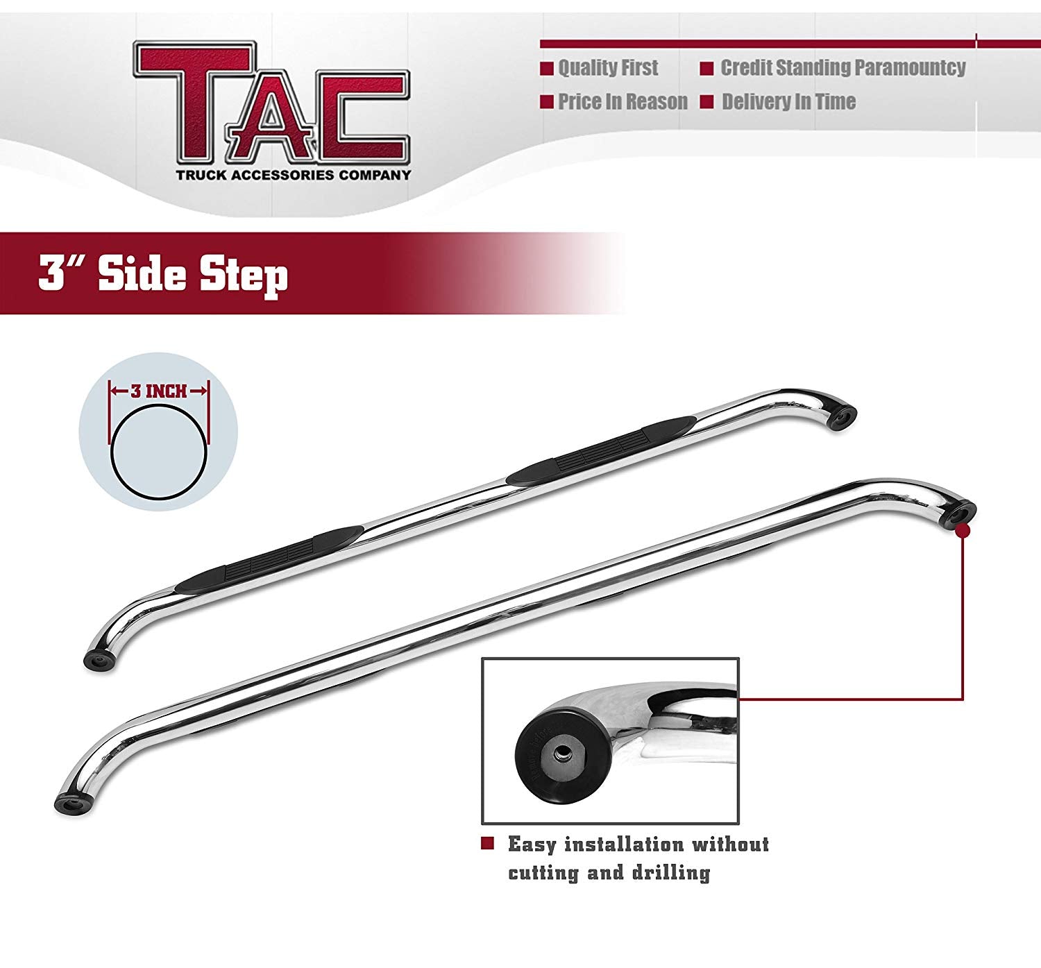 TAC 3" Stainless Steel Side Steps Compatible with 1999-2018 Chevy Silverado/GMC Sierra 1500 Extended/Double Cab| 1999-2019 2500/3500 Extended/Double Cab (Excl. C/K Classic)|2019 Silverado 1500 LD/Limited | Step Rails| Nerf Bars| Rocker Slider (2 PCS)
