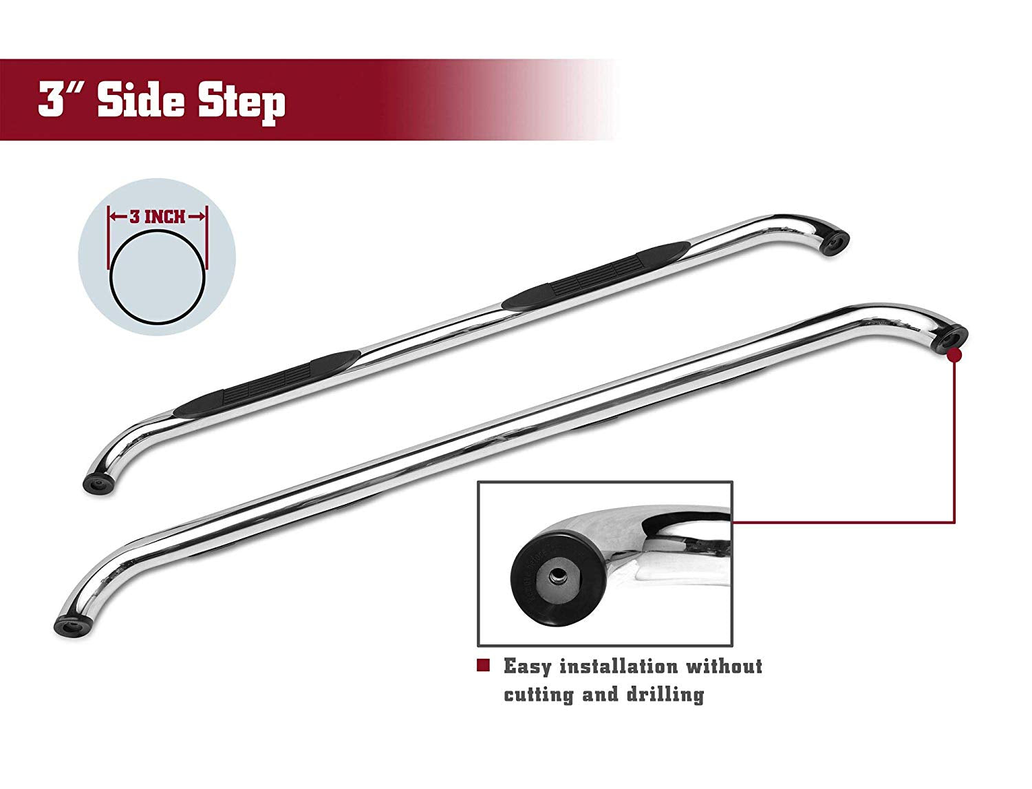 TAC 3" Stainless Steel Side Steps Compatible with 2019-2025 Ram 1500 Quad Cab (Excl. 2019-2024 Ram 1500 Classic)| Running Boards| Side Bars| Step Rails| Nerf Bars| Rocker Slider| Pickup Truck Accessories (2 PCS)