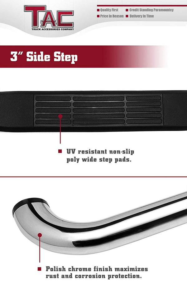TAC Stainless Steel 3" Side Steps For 2015-2023 Chevy Colorado / GMC Canyon Crew Cab Truck | Running Boards | Nerf Bars | Side Bars