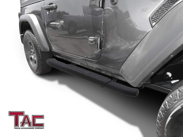 TAC Heavy Texture Black PNC Side Steps For 2018-2024 Jeep Wrangler JL 2 Door SUV | Running Boards | Nerf Bars | Side Bars