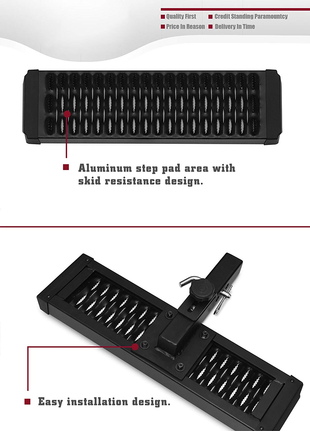TAC Hitch Step Compatible with 2" Rear Hitch Receiver 7.3" Width SUV Pickup Truck Van Bumper Protector Universal Aluminum Black (Hitch Pin and Clip included)