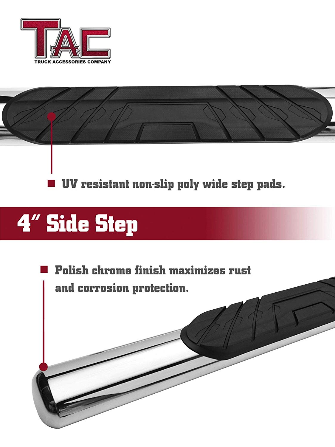 TAC Stainless Steel 4" Side Steps for 2009-2018 Dodge Ram 1500 Regular Cab (Incl. 2019-2023 Ram 1500 Classic)/ 2010-2025 Dodge Ram 2500/3500/4500/5500 Regular Cab Truck | Running Boards | Nerf Bars | Side Bars