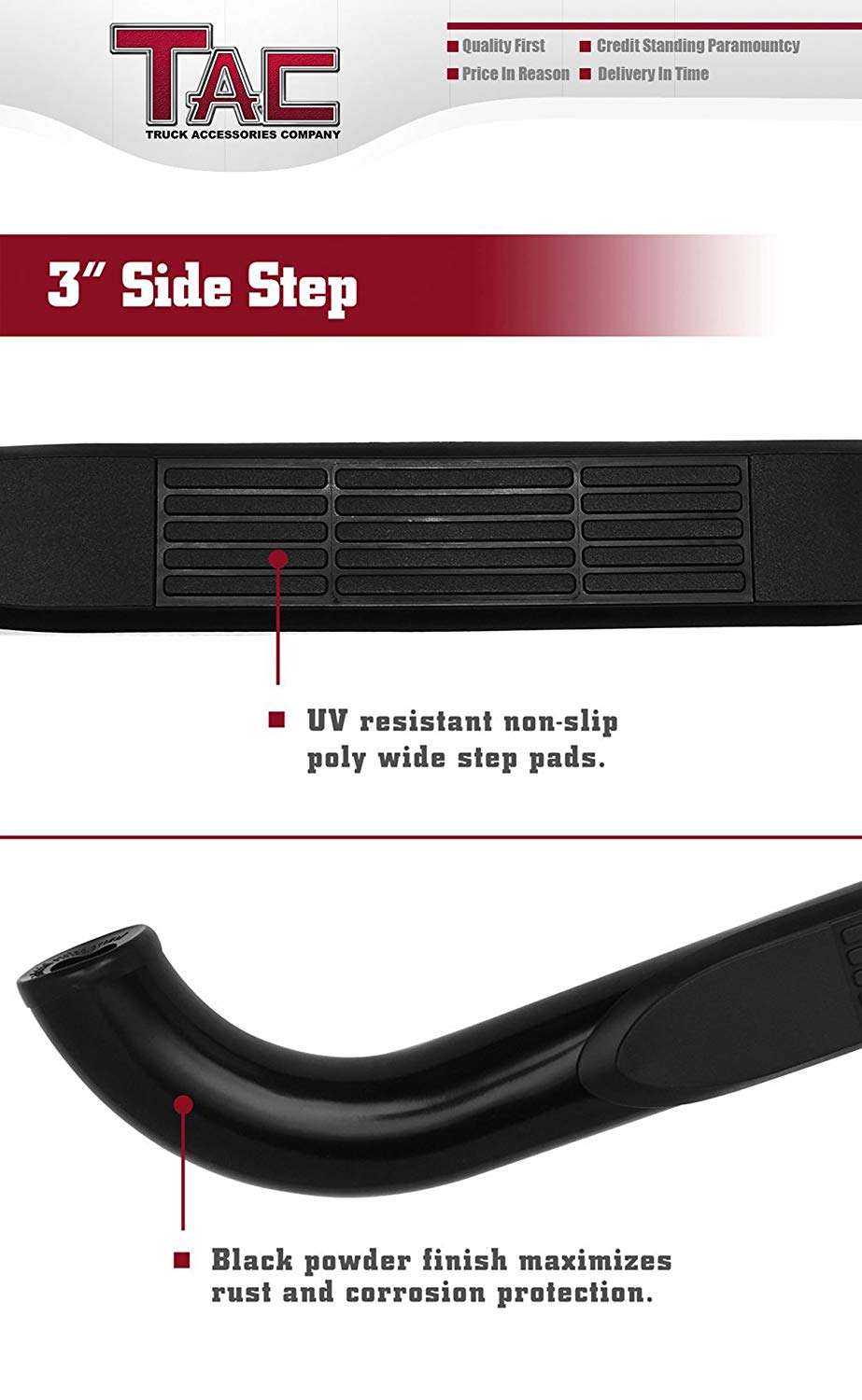 TAC 3" Gloss Black Side Steps Compatible with 2009-2014 Ford 150 Regular Cab| Running Boards| Side Bars| Step Rails| Nerf Bars| Rocker Slider| Pickup Truck Accessories (2 PCS)