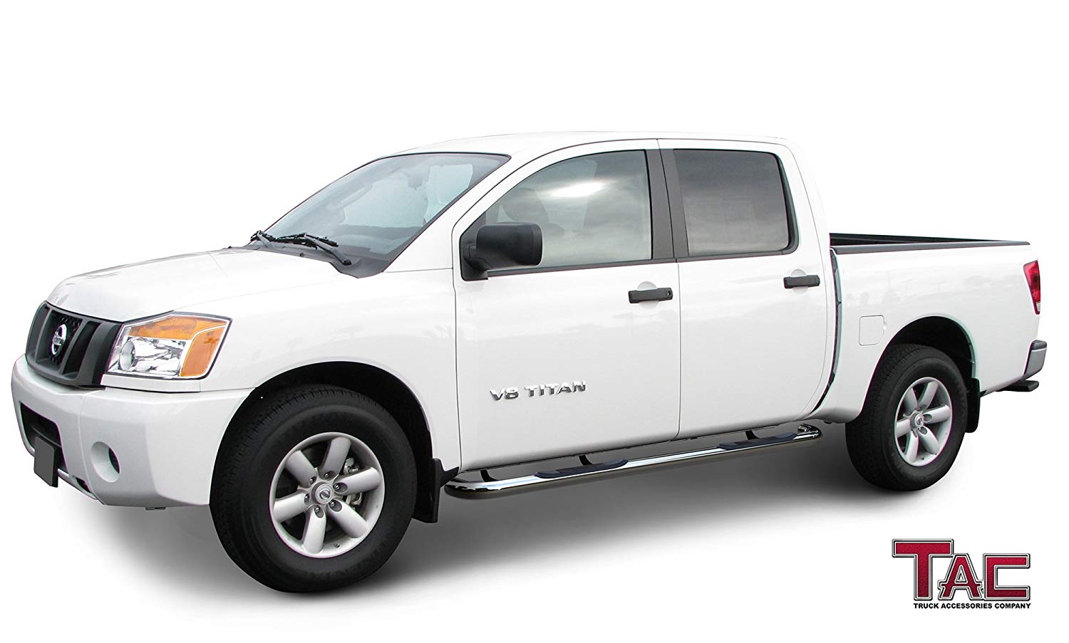 TAC 3" Stainless Steel Side Steps Compatible with 2004-2024 Nissan Titan Crew Cab / 2016-2024 Nissan Titan XD Crew Cab| Running Boards| Side Bars| Step Rails| Nerf Bars| Rocker Slider| Pickup Truck Accessories (2 PCS)