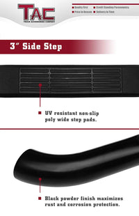 TAC Gloss Black 3" Side Steps For 2007-2021 Toyota Tundra Double Cab Truck | Running Boards | Nerf Bars | Side Bars