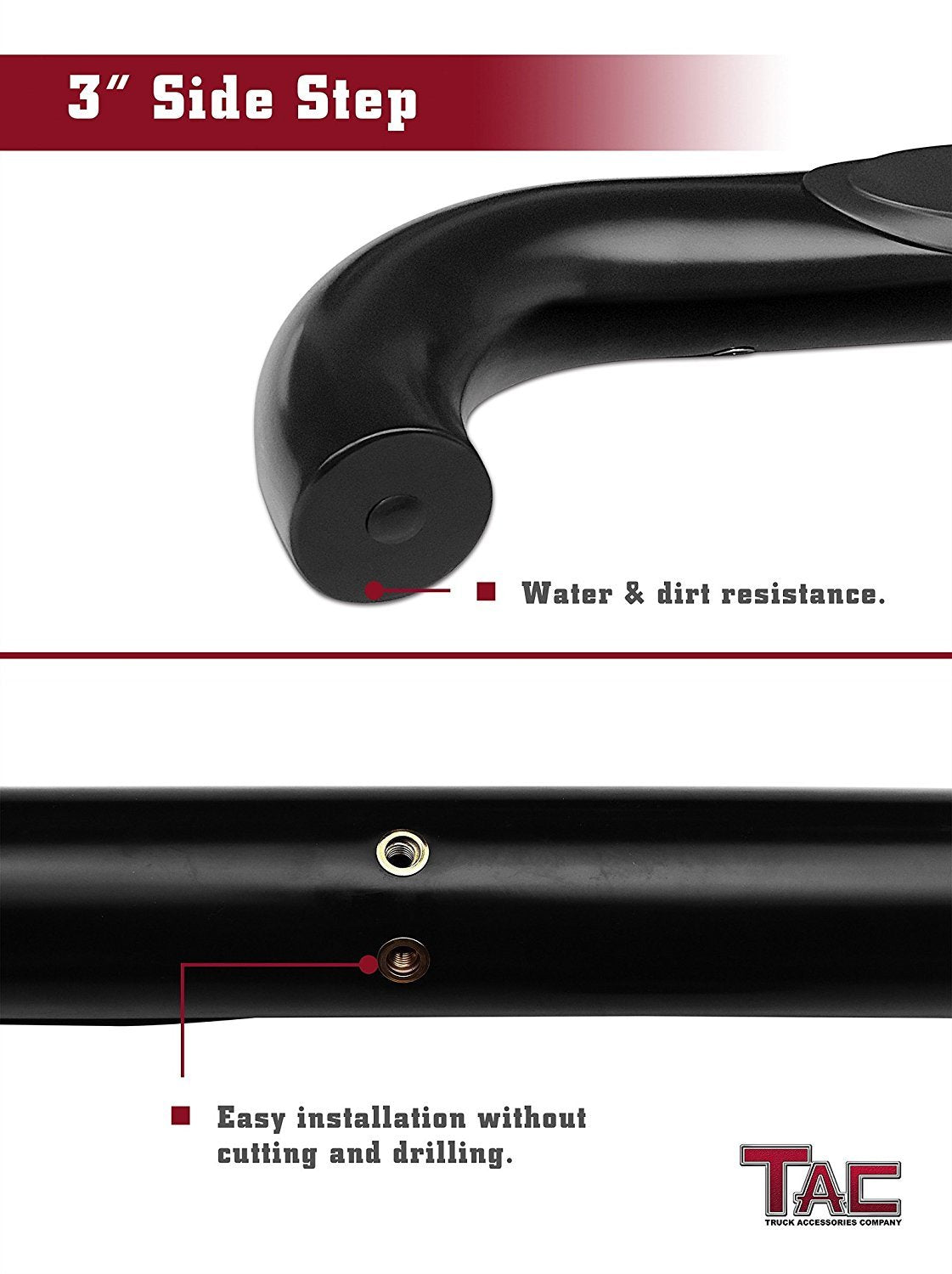 TAC 3" Gloss Black Side Steps Compatible with 2006-2014 Honda Ridgeline| Running Boards| Side Bars| Step Rails| Nerf Bars| Rocker Slider| Pickup Truck Accessories (2 PCS)