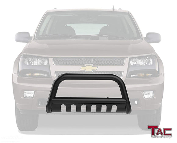 TAC Gloss Black 3" Bull Bar For 2002-2009 Chevy Trailblazer / 2002-2007 GMC Envoy SUV Front Bumper Brush Grille Guard Nudge Bar