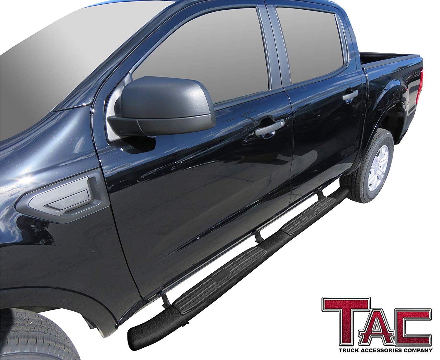 TAC Heavy Texture Black PNC Side Steps For 2019-2023 Ford Ranger SuperCrew Truck Pickup | Running Boards | Nerf Bars | Side Bars