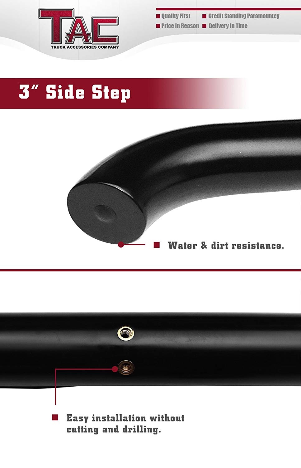 TAC 3" Gloss Black Side Steps Compatible with 2007-2021 Toyota Tundra Double Cab| Running Boards| Side Bars| Step Rails| Nerf Bars| Rocker Slider| Pickup Truck Accessories (2 PCS)