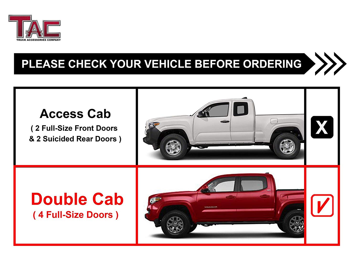 TAC 3" Texture Black Side Steps Compatible with 2005-2023 Toyota Tacoma Double Cab| Running Boards| Side Bars| Step Rails| Nerf Bars| Rocker Slider| Pickup Truck Accessories (2 PCS)