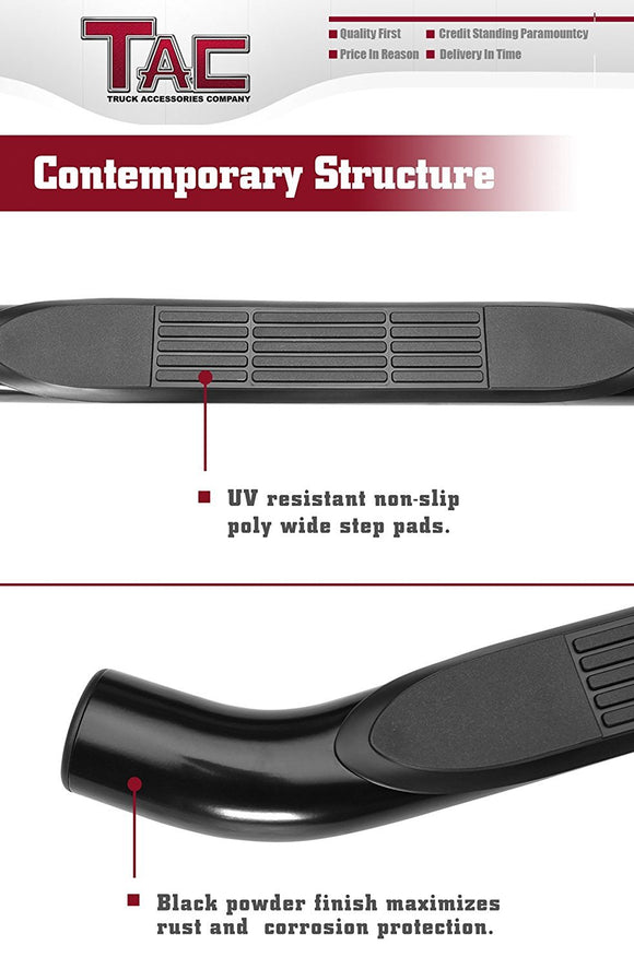 TAC 3" Gloss Black Side Steps Compatible with 2007-2018 Jeep Wrangler JK 4 Door (Exclude 2018 Wrangler JL Models) | Running Boards| Side Bars| Step Rails| Nerf Bars| Rocker Slider| SUV Accessories (2 PCS)