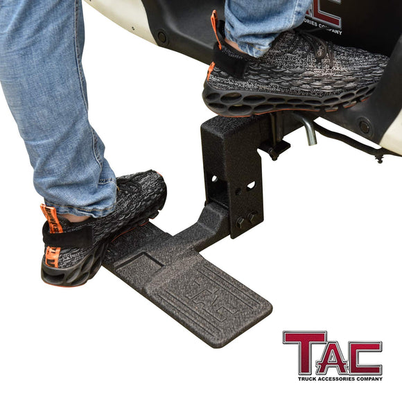 TAC Hitch Step Fits 2" Hitch Receiver 5" Width SUV Pickup Truck Van Bumper Protector Universal Heavy Duty Steel Black Lock Pin and Stainless Steel Hitch Tightener Included