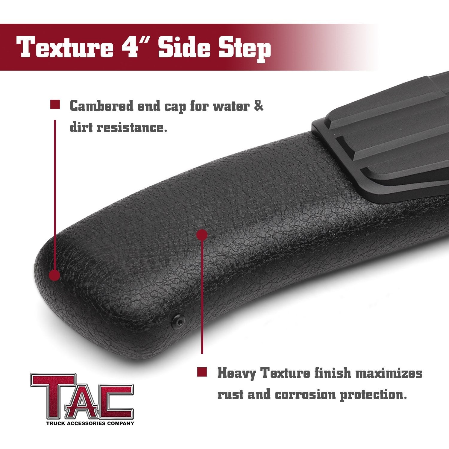 TAC Heavy Texture Black PNC Side Steps For 2015-2025 Ford F150 & 2022-2025 F150 Lightning EV SuperCrew Cab / 2017-2025 Ford F250/F350/F450/F550 Super Duty Crew Cab Truck | Running Boards | Nerf Bars | Side Bars
