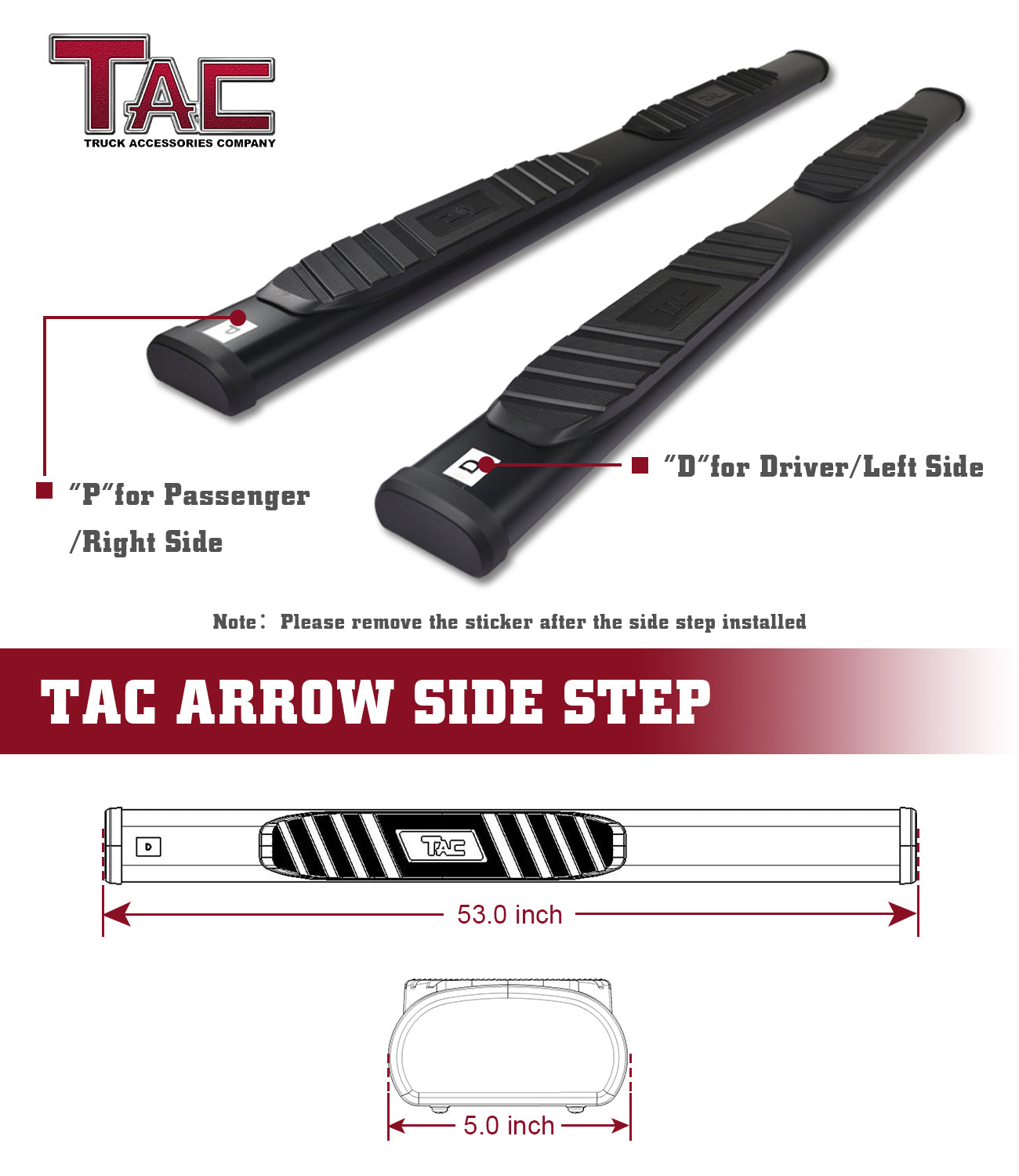 TAC Arrow Side Steps Running Boards Compatible with 2007-2018 Chevy Silverado/GMC Sierra 1500 | 2007-2019 2500/3500 Heavy Duty Regular Cab Truck Pickup 5" Aluminum Texture Black Step Rails Nerf Bars
