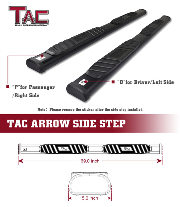TAC Arrow Side Steps Running Boards Compatible with 2019-2023 Ford Ranger Super Cab  Pickup Truck 5" Aluminum Fine Texture Black Step Rails Nerf Bars Off-Road Accessories 2Pcs