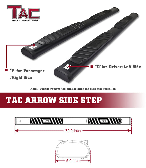 TAC Arrow Side Steps Running Boards Compatible with 2019-2025 Chevy Silverado/GMC Sierra 1500 | 2020-2025 2500/3500 Heavy Duty Double Cab Truck 5" Aluminum Texture Black Step Rails Nerf Bars