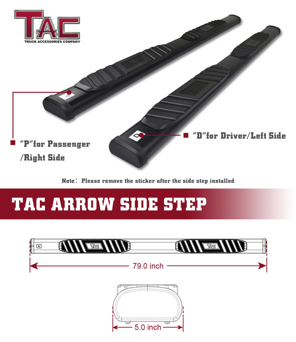 TAC Arrow Side Steps Running Boards Compatible with 2019-2024 Chevy Silverado/GMC Sierra 1500 | 2020-2024 2500/3500 Heavy Duty Double Cab Truck 5” Aluminum Texture Black Step Rails Nerf Bars