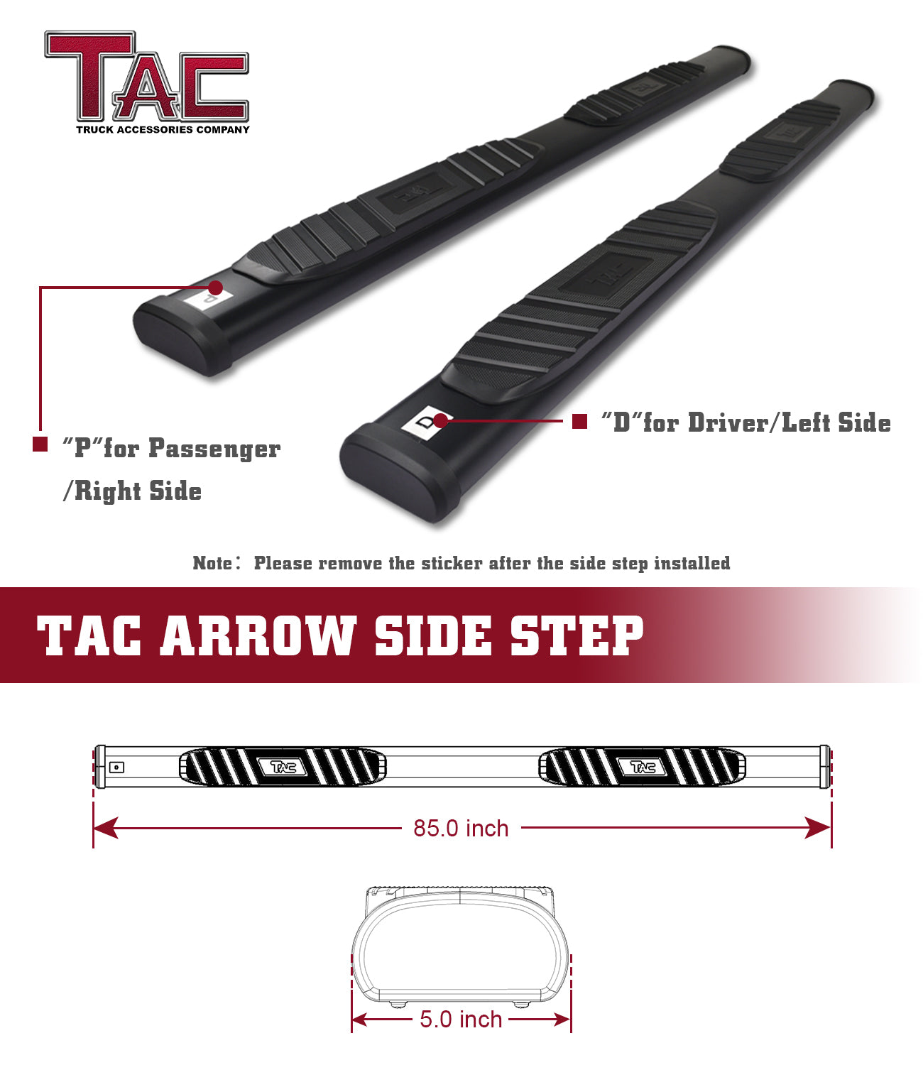TAC Arrow Side Steps Running Boards Compatible with 2007-2018 Chevy Silverado/GMC Sierra 1500 | 2007-2019 2500/3500 Heavy Duty Crew Cab Truck 5"ì Aluminum Texture Black Step Rails Nerf Bars