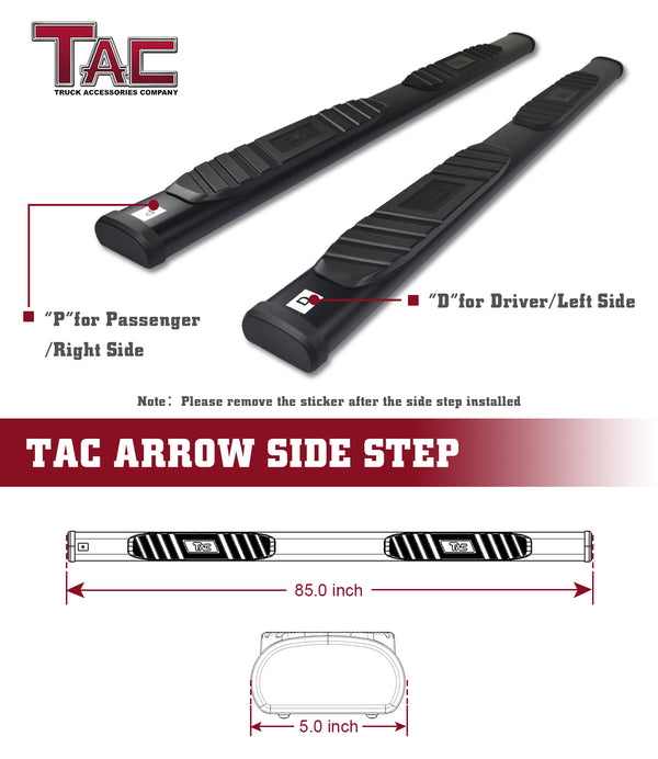 TAC Arrow Side Steps Running Boards Compatible with 2007-2018 Chevy Silverado/GMC Sierra 1500 | 2007-2019 2500/3500 Heavy Duty Crew Cab Truck 5” Aluminum Texture Black Step Rails Nerf Bars