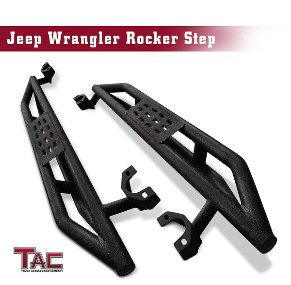 TAC Heavy Texture Black Armor Steps for 2007-2018 Jeep Wrangler JK 2 Door (Excl. 2018 Wrangler JL) | Running Boards | Nerf Bars | Side Bars