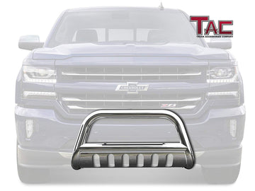 TAC Stainless Steel 3" Bull Bar For 2007-2018 Chevy Silverado 1500/GMC Sierra 1500 | 2007-2020 Suburban 1500/Tahoe/ Yukon/Yukon XL | 2007-2013 Chevy Avalanche | 2007-2014 Cadillac Escalade 1500/ESV/EXT Truck Front Bumper Brush Grille Guard Nudge Bar - 0