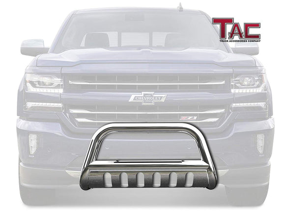 TAC Stainless Steel 3" Bull Bar For 2007-2018 Chevy Silverado 1500/GMC Sierra 1500 | 2007-2020 Suburban 1500/Tahoe/ Yukon/Yukon XL | 2007-2013 Chevy Avalanche | 2007-2014 Cadillac Escalade 1500/ESV/EXT Truck Front Bumper Brush Grille Guard Nudge Bar