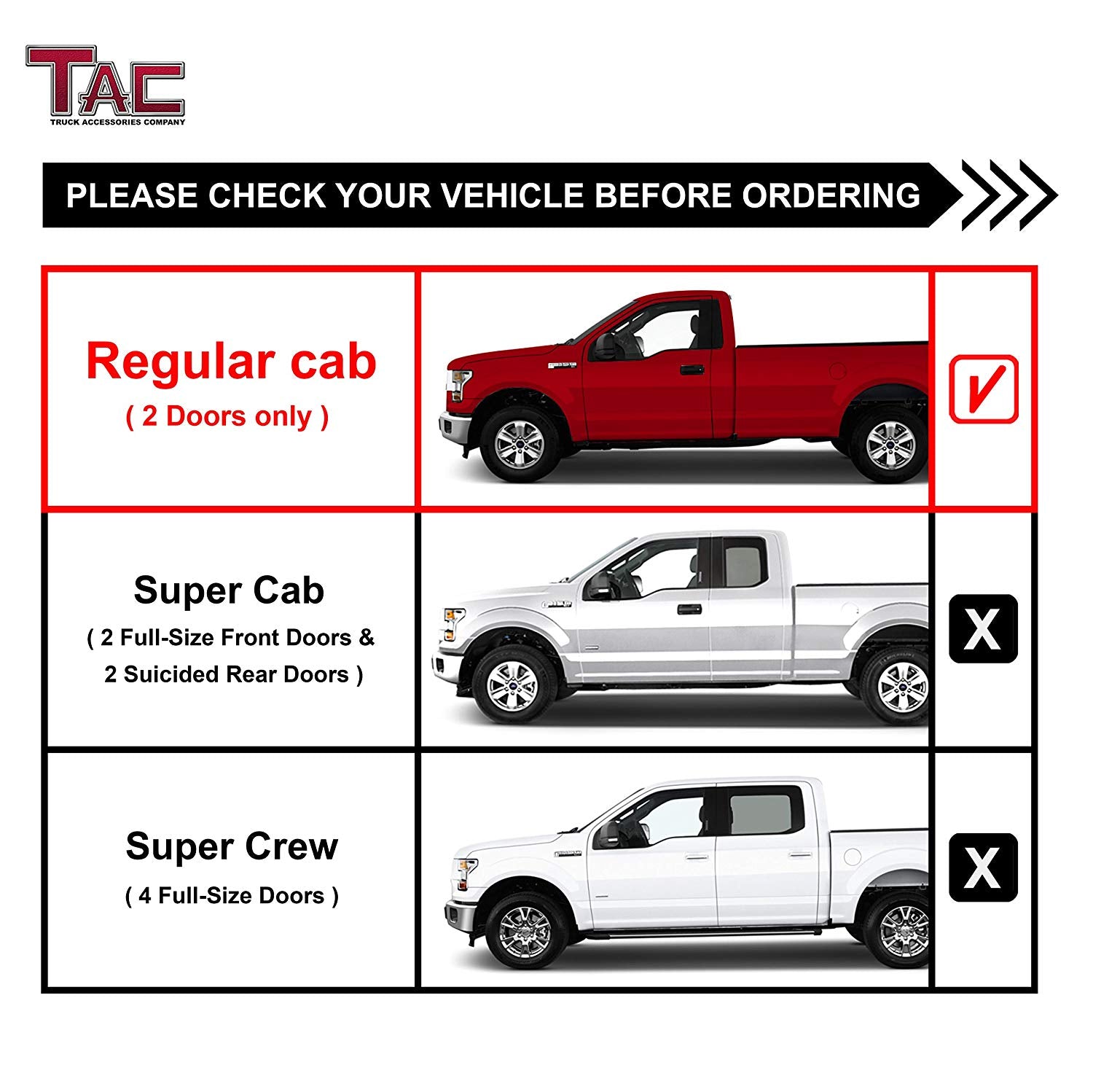 TAC Fine Texture Black Rattler Running Board for 1999-2016 Ford F250/F350/F450/F550 Super Duty Regular Cab Truck | Side Steps | Nerf Bars | Side Bars