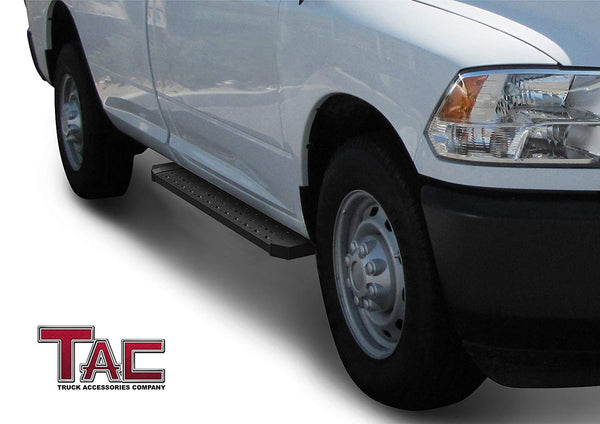 TAC Fine Texture Black Rattler Running Board for 2009-2018 Dodge RAM 1500 Regular Cab (Incl. 2019-2023 Ram 1500 Classic)  / 2010-2023 Dodge RAM 2500 3500 Regular Cab Truck | Side Steps | Nerf Bars | Side Bars