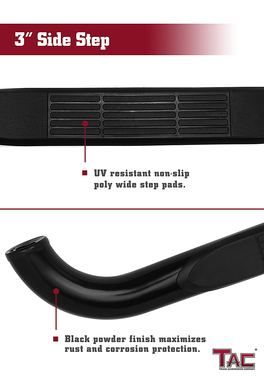 TAC 3" Gloss Black Side Steps Compatible with 2000-2020 Chevy Tahoe (Excl. 02-06 Z71) / GMC Yukon 1/2 Ton| Running Boards| Side Bars| Step Rails| Nerf Bars| Rocker Slider| Pickup Truck Accessories (2 PCS)