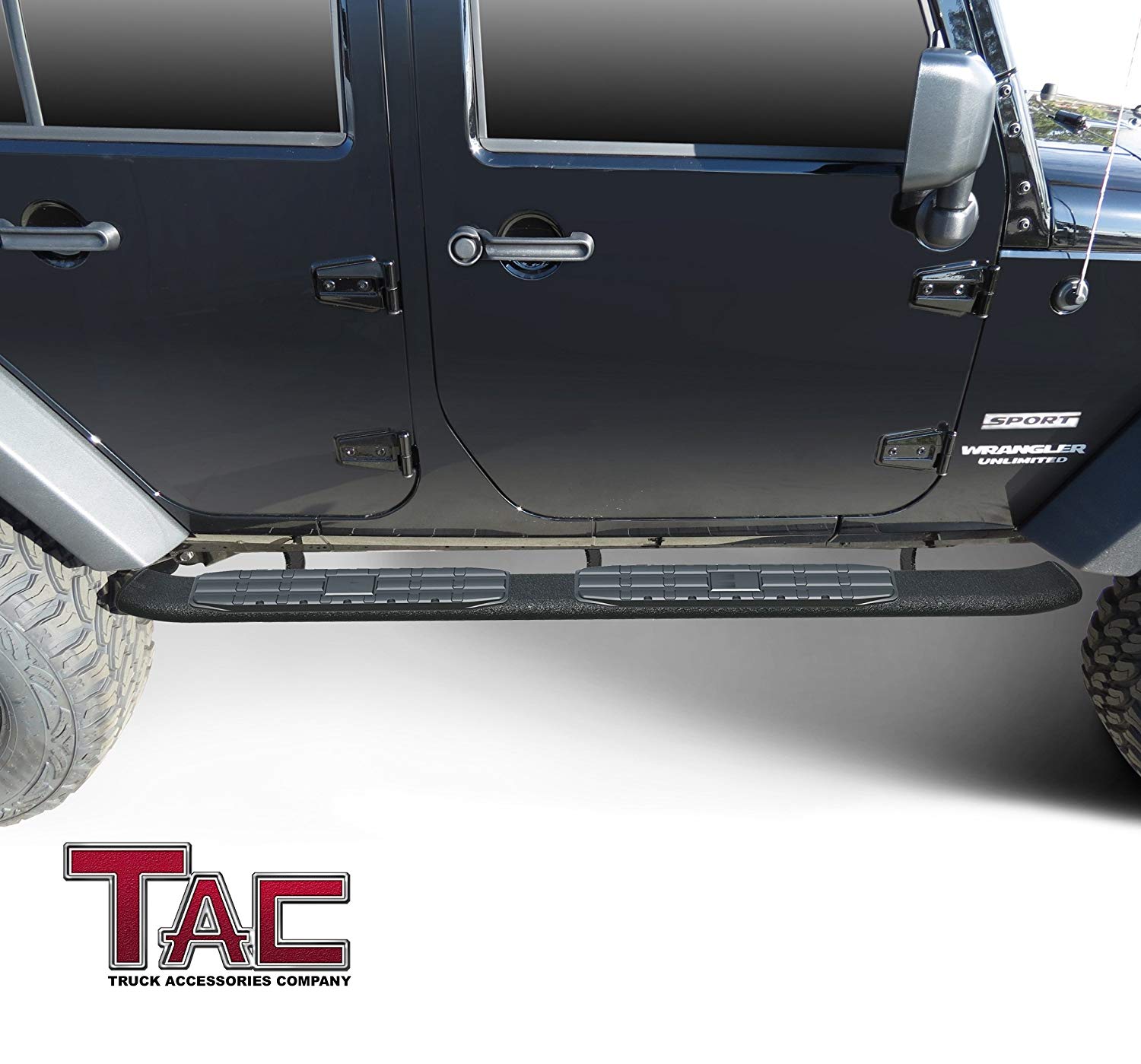 TAC Heavy Texture Black PNC Side Steps For 2007-2018 Jeep Wrangler JK 4 Door SUV (Exclude 2018 Wrangler JL Models) | Running Boards | Nerf Bars | Side Bars - 0