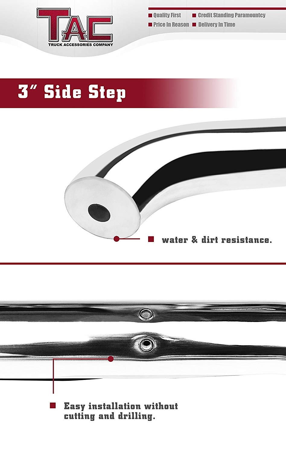 TAC 3" Stainless Steel Side Steps Compatible with 2007-2021 Toyota Tundra Double Cab| Running Boards| Side Bars| Step Rails| Nerf Bars| Rocker Slider| Pickup Truck Accessories (2 PCS)