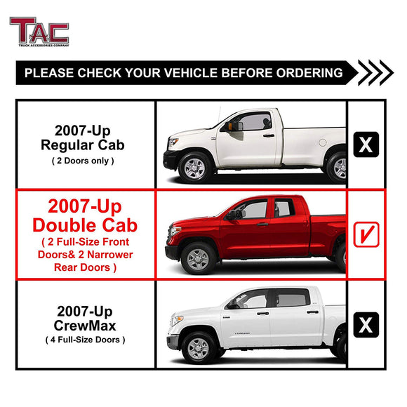 TAC 3" Texture Black Side Steps Compatible with 2007-2021 Toyota Tundra Double Cab| Running Boards| Side Bars| Step Rails| Nerf Bars| Rocker Slider| Pickup Truck Accessories (2 PCS)