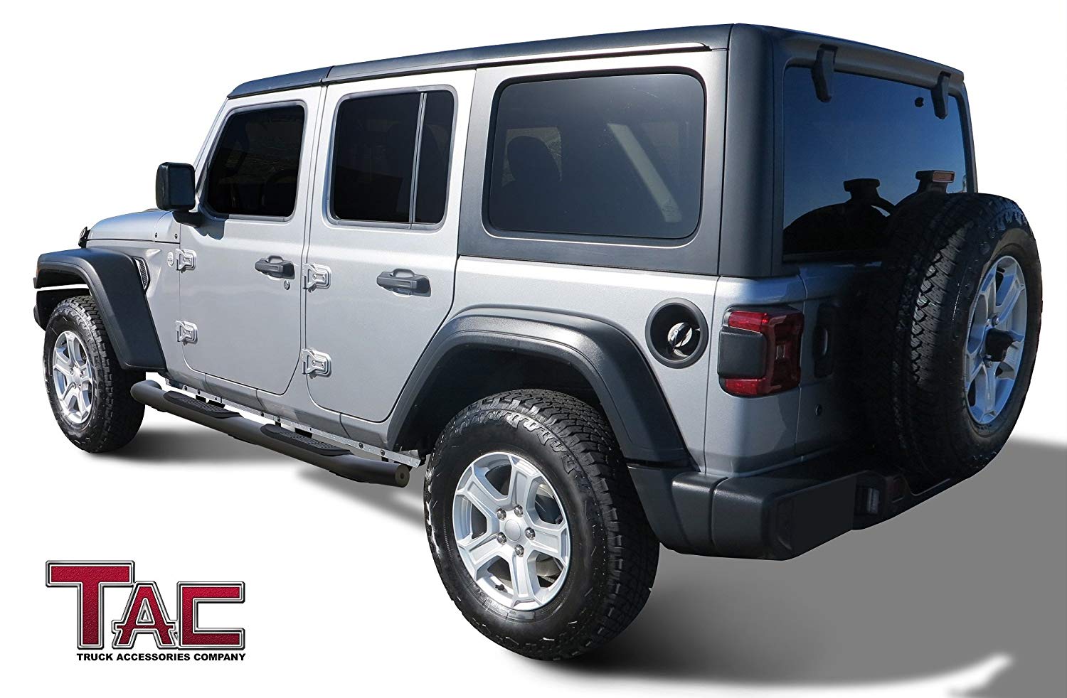 TAC 3" Gloss Black Side Steps Compatible with 2018-2025 Jeep Wrangler JL 4 Door| 2021-2025 Wrangler JL 4xe| Running Boards| Side Bars| Step Rails| Nerf Bars| Rocker Slider| SUV Accessories (2 PCS)