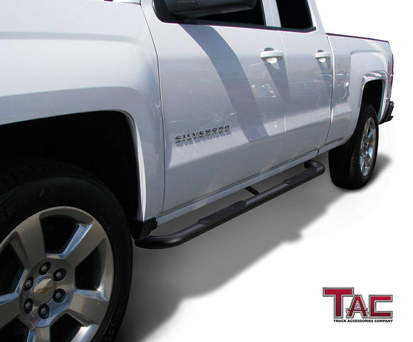 TAC 3" Gloss Black Side Steps Compatible with 1999-2018 Chevy Silverado/GMC Sierra 1500| 1999-2019 2500/3500 Extended/Double Cab (Excl. C/K"Classic")|2019 Silverado 1500 LD|2019 Sierra 1500 Limited| Nerf Bars| Truck Accessories (2 PCS)