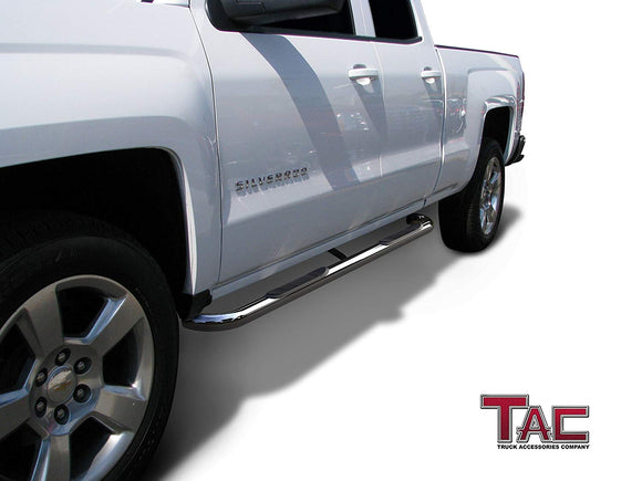 TAC 3" Stainless Steel Side Steps Compatible with 1999-2018 Chevy Silverado/GMC Sierra 1500 Extended/Double Cab| 1999-2019 2500/3500 Extended/Double Cab (Excl. C/K Classic)|2019 Silverado 1500 LD/Limited | Step Rails| Nerf Bars| Rocker Slider (2 PCS)