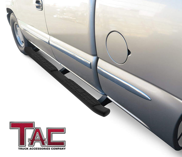 TAC Heavy Texture Black PNC Side Steps For Chevy Silverado/GMC Sierra 2007-2018 1500 Models & 2007-2019 2500/3500 Models Extended/Double Cab Truck | Running Boards | Nerf Bars | Side Bars