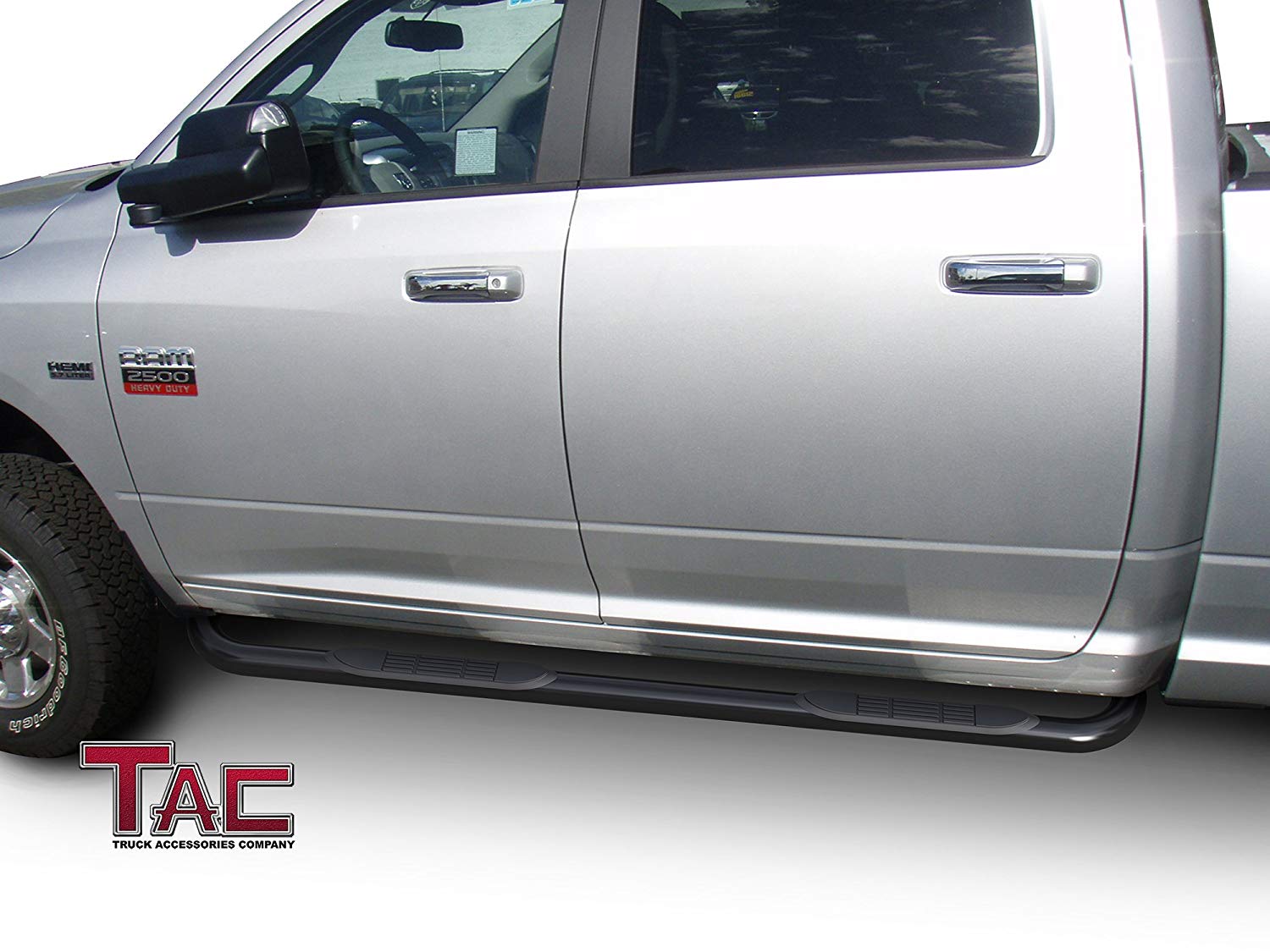 TAC 3" Gloss Black Side Steps Compatible with 2009-2018 Ram 1500 Crew Cab| 2019-2024 Ram 1500 Classic| 2010-2025 Ram 2500/3500/4500/5500 Crew Cab (Incl. Chassis Cab Diesel models)| Running Boards| Side Bars| Step Rails| Nerf Bars| Accessories (2 PCS) - 0