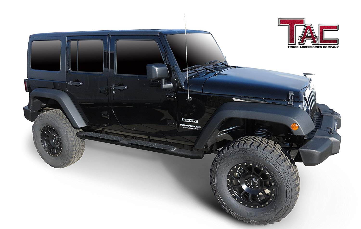 TAC Heavy Texture Black PNC Side Steps For 2007-2018 Jeep Wrangler JK 4 Door SUV (Exclude 2018 Wrangler JL Models) | Running Boards | Nerf Bars | Side Bars