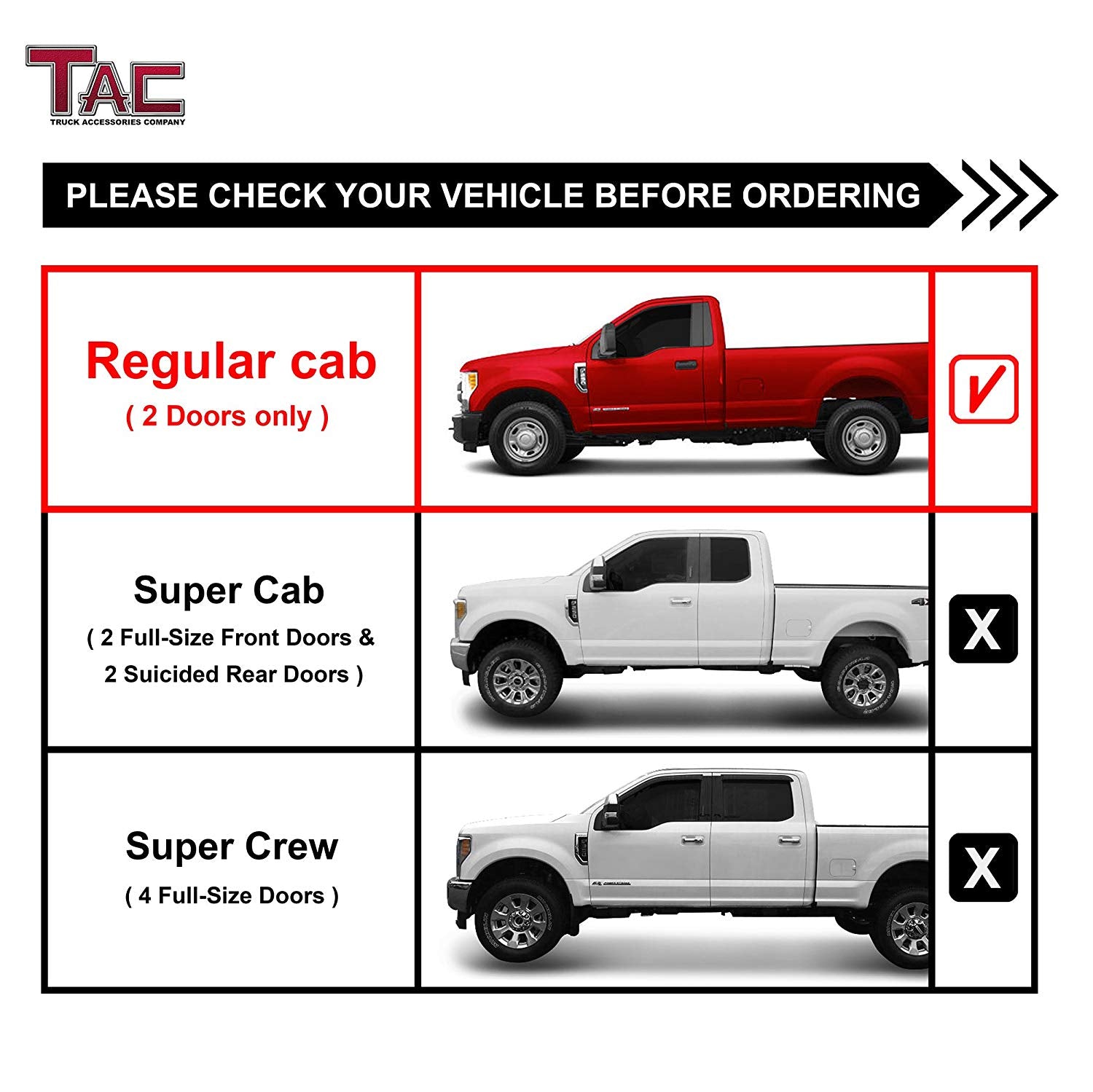 TAC 3" Gloss Black Side Steps Compatible with 2015-2025 Ford F150 Regular Cab | 2017-2025 Ford F250/F350/F450/F550 Super Duty Regular Cab| Running Boards| Side Bars| Step Rails| Nerf Bars| Rocker Slider| Pickup Truck Accessories (2 PCS)