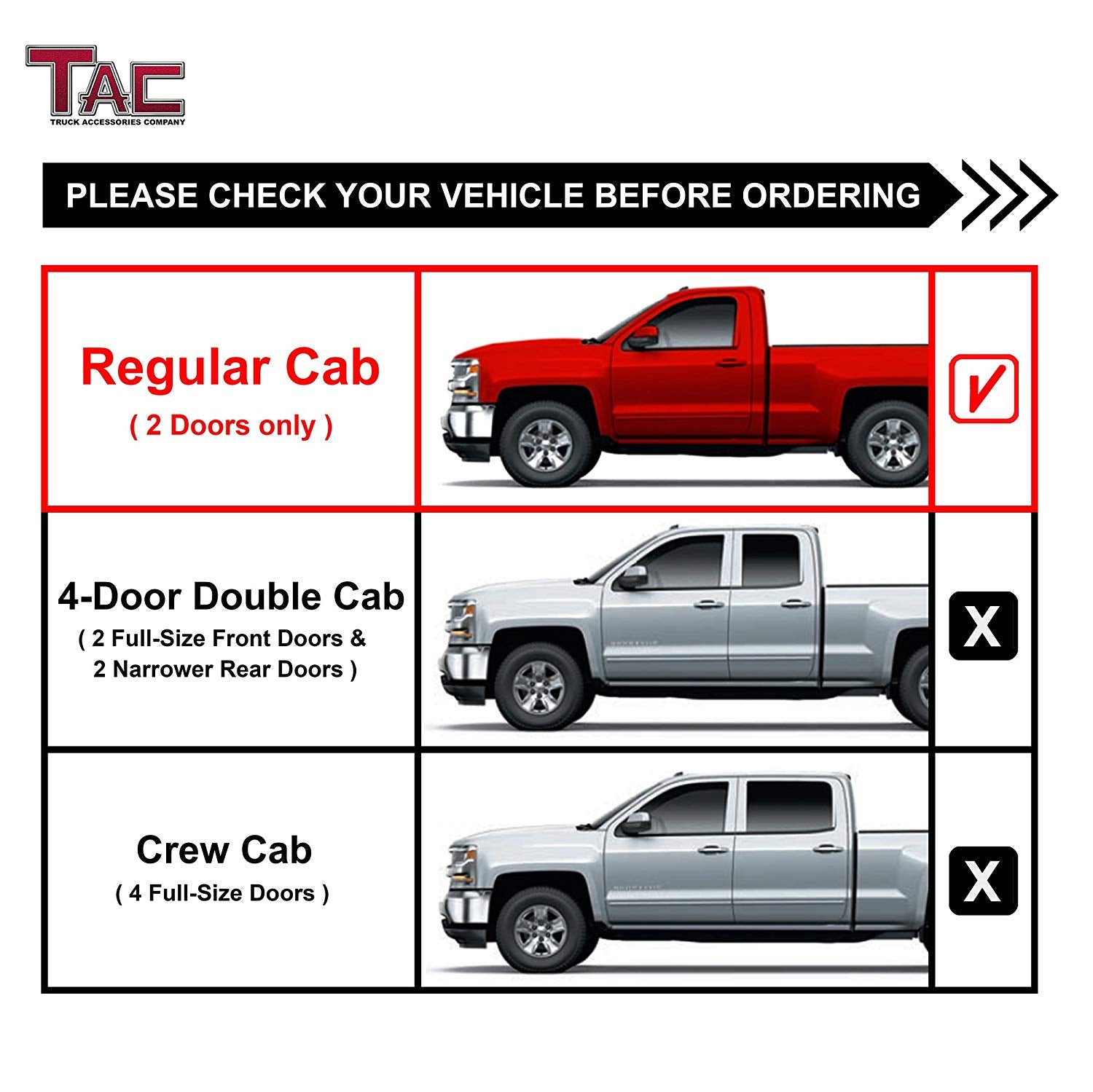 TAC 3" Stainless Steel Side Steps Compatible with 1999-2018 Chevy Silverado/GMC Sierra 1500 Regular Cab|1999-2019 Silverado/Sierra 2500/3500 Regular Cab (Excl. C/K Classic) | Running Boards| Side Bars| Step Rails| Nerf Bars| Accessories (2 PCS)