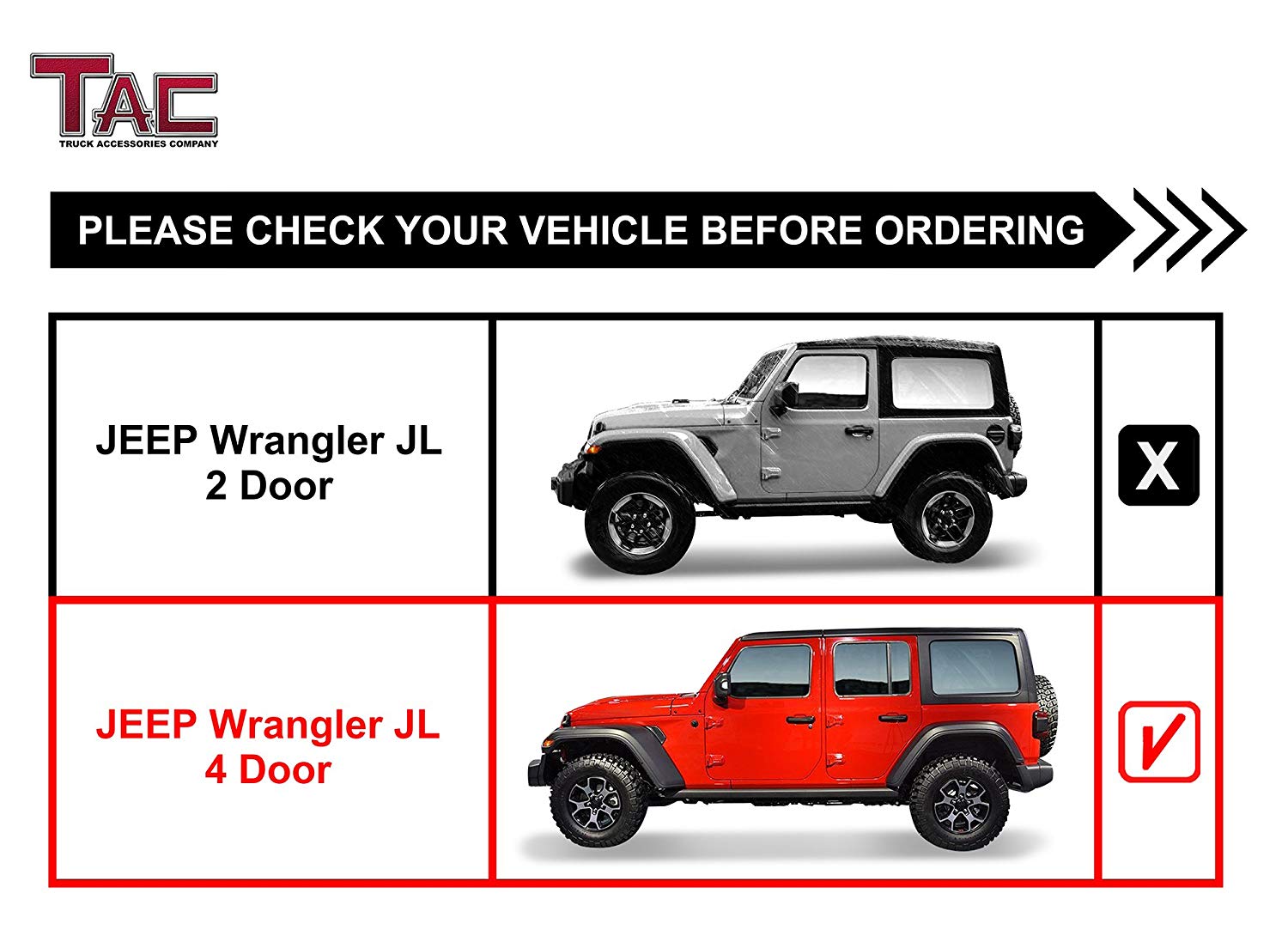 TAC 3" Gloss Black Side Steps Compatible with 2018-2025 Jeep Wrangler JL 4 Door| 2021-2025 Wrangler JL 4xe| Running Boards| Side Bars| Step Rails| Nerf Bars| Rocker Slider| SUV Accessories (2 PCS)