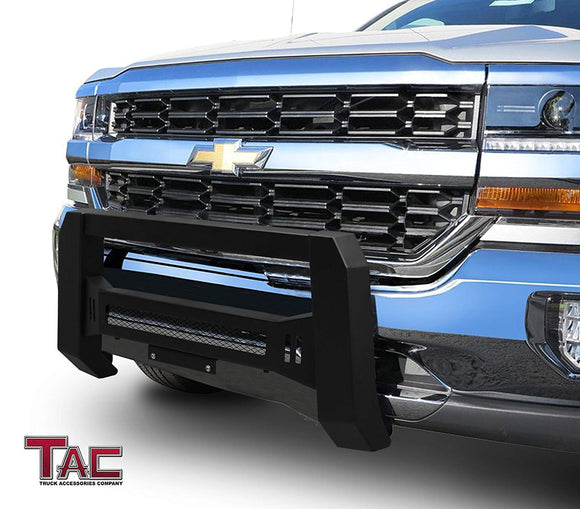 TAC Predator Modular Bull Bar Mesh Version For 2007-2018 Silverado/Sierra 1500|2019 Silverado 1500 LD|2019 Sierra 1500 Limited Truck Front Bumper Brush Grille Guard Nudge Bar