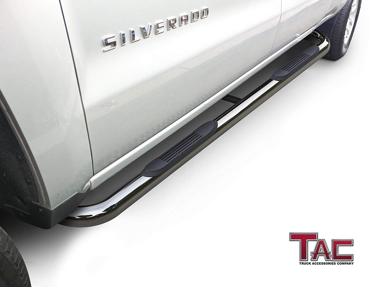 TAC 3" Stainless Steel Side Steps Compatible with 2001-2018 Chevy Silverado/GMC Sierra 1500 Crew Cab| 2001-2019 Silverado/Sierra 2500/3500 Crew Cab (Excl. C/K Classic)| Running Boards| Side Bars| Step Rails| Nerf Bars (2 PCS) - 0