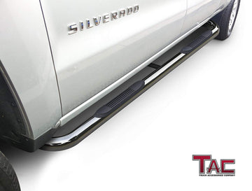TAC 3" Stainless Steel Side Steps Compatible with 2001-2018 Chevy Silverado/GMC Sierra 1500 Crew Cab| 2001-2019 Silverado/Sierra 2500/3500 Crew Cab (Excl. C/K Classic)| Running Boards| Side Bars| Step Rails| Nerf Bars (2 PCS) - 0