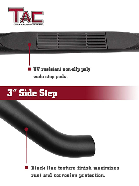 TAC 3" Gloss Black Side Steps Compatible with 2018-2025 Jeep Wrangler JL 4 Door| 2021-2025 Wrangler JL 4xe| Running Boards| Side Bars| Step Rails| Nerf Bars| Rocker Slider| SUV Accessories (2 PCS)