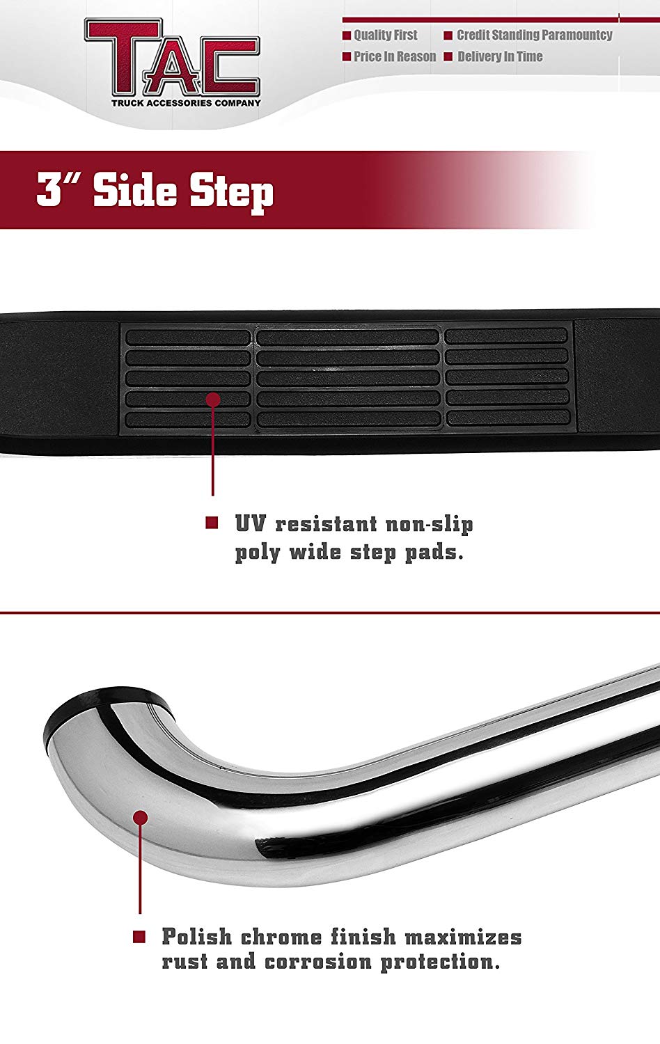 TAC 3" Stainless Steel Side Steps Compatible with 1999-2018 Chevy Silverado/GMC Sierra 1500 Regular Cab|1999-2019 Silverado/Sierra 2500/3500 Regular Cab (Excl. C/K Classic) | Running Boards| Side Bars| Step Rails| Nerf Bars| Accessories (2 PCS)