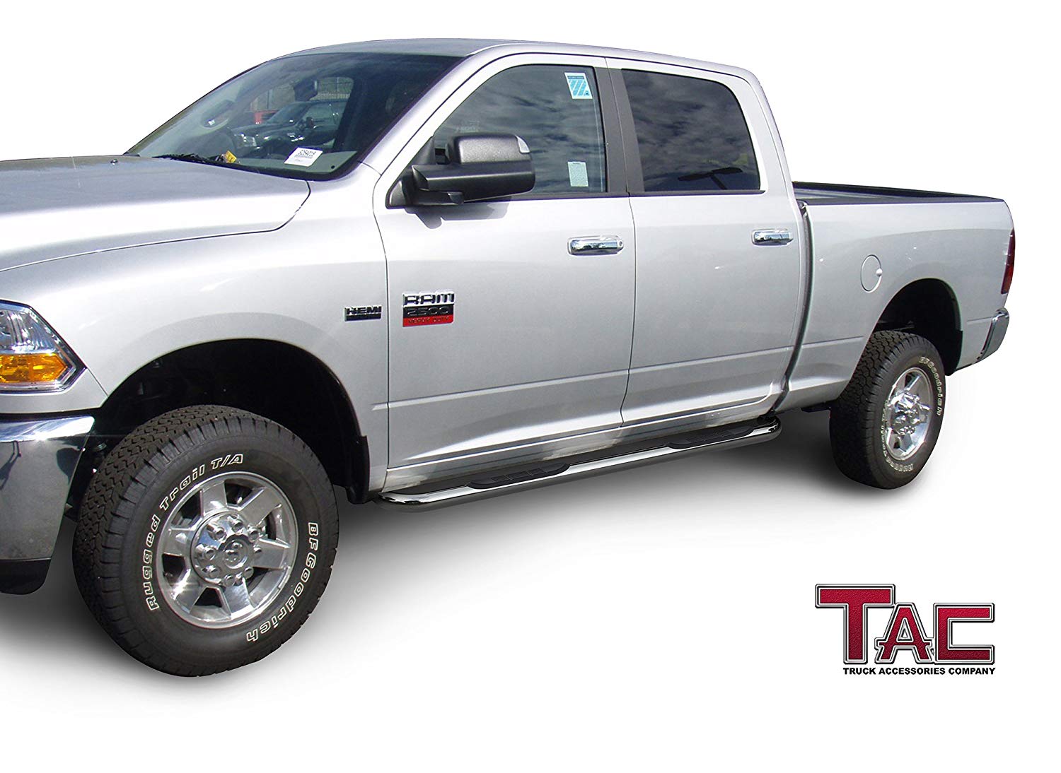 TAC 3" Stainless Steel Side Steps Compatible with 2009-2018 RAM 1500 Crew Cab (Incl. 2019-2024 Ram 1500 Classic)| 2010-2025 RAM 2500/3500/4500/5500 Crew Cab (Incl. Chassis Cab Diesel models) | Running Boards| Side Bars| Step Rails| Nerf Bars (2 PCS)