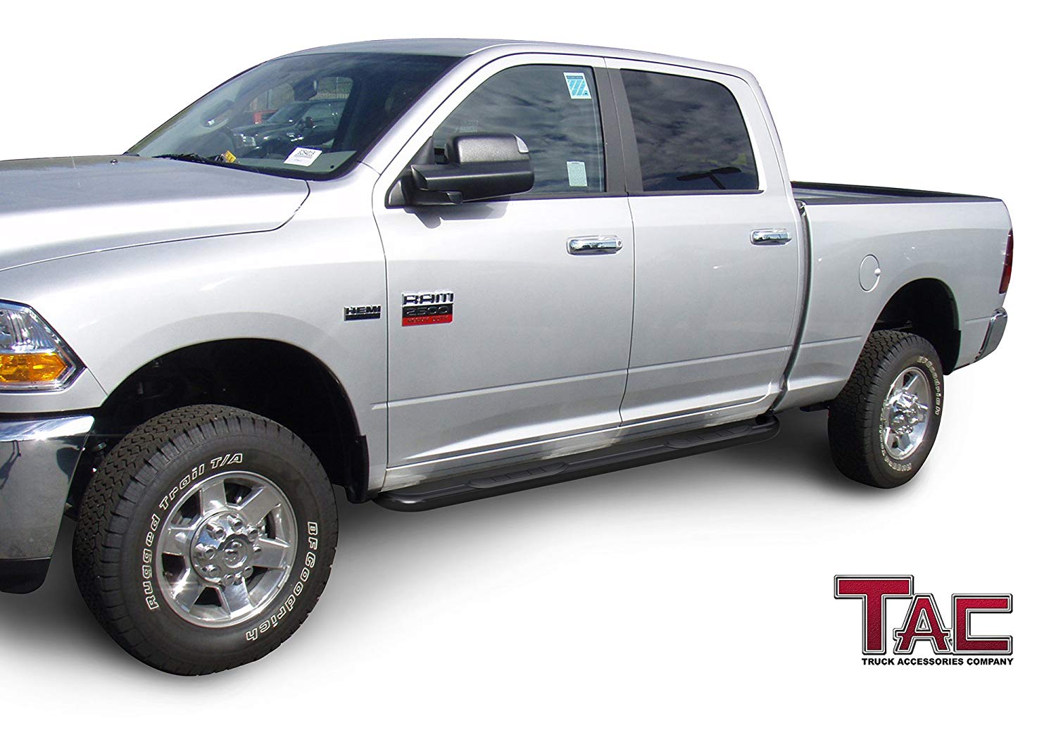 TAC 3" Gloss Black Side Steps Compatible with 2009-2018 Ram 1500 Crew Cab| 2019-2024 Ram 1500 Classic| 2010-2025 Ram 2500/3500/4500/5500 Crew Cab (Incl. Chassis Cab Diesel models)| Running Boards| Side Bars| Step Rails| Nerf Bars| Accessories (2 PCS)